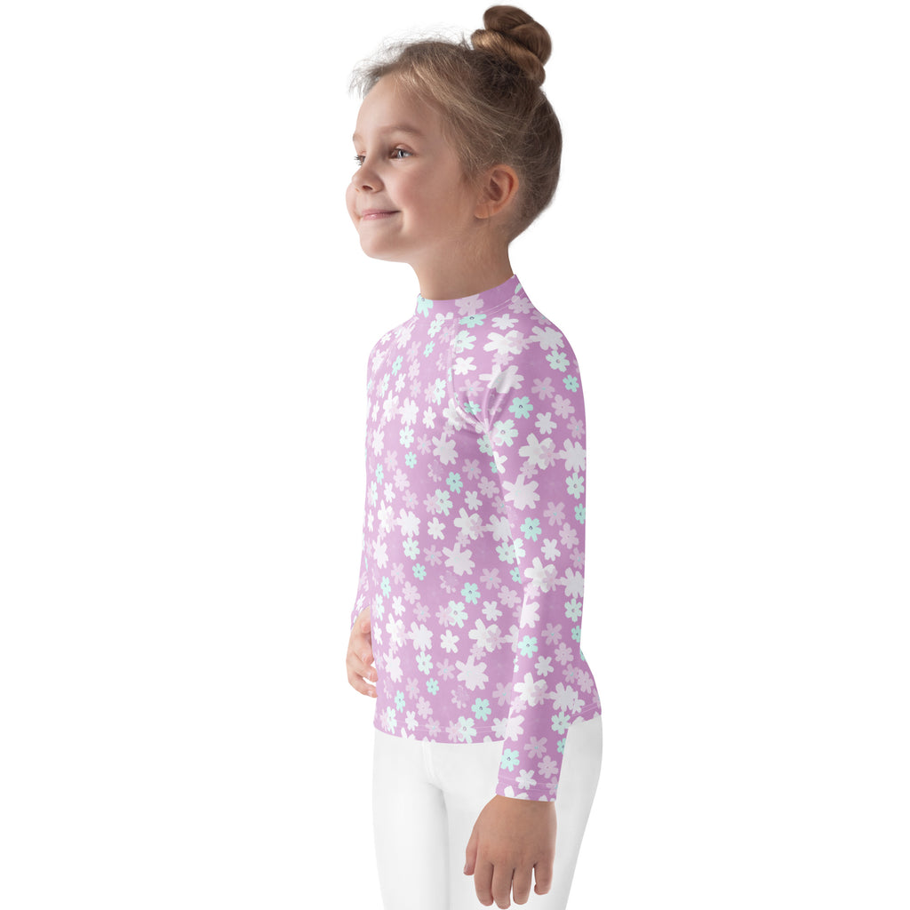 Girls Lavender Wildflower Long Sleeve Rash Guard Swim Shirt – Buttery Soft, Sun Safe UPF 50+ Protection, Quick Dry & 4-Way Stretch Comfort
