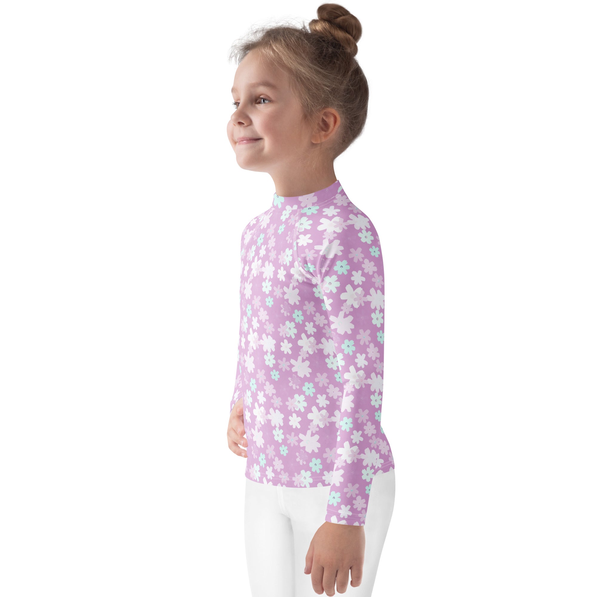 Girls Lavender Wildflower Long Sleeve Rash Guard Swim Shirt – Buttery Soft, Sun Safe UPF 50+ Protection, Quick Dry & 4-Way Stretch Comfort