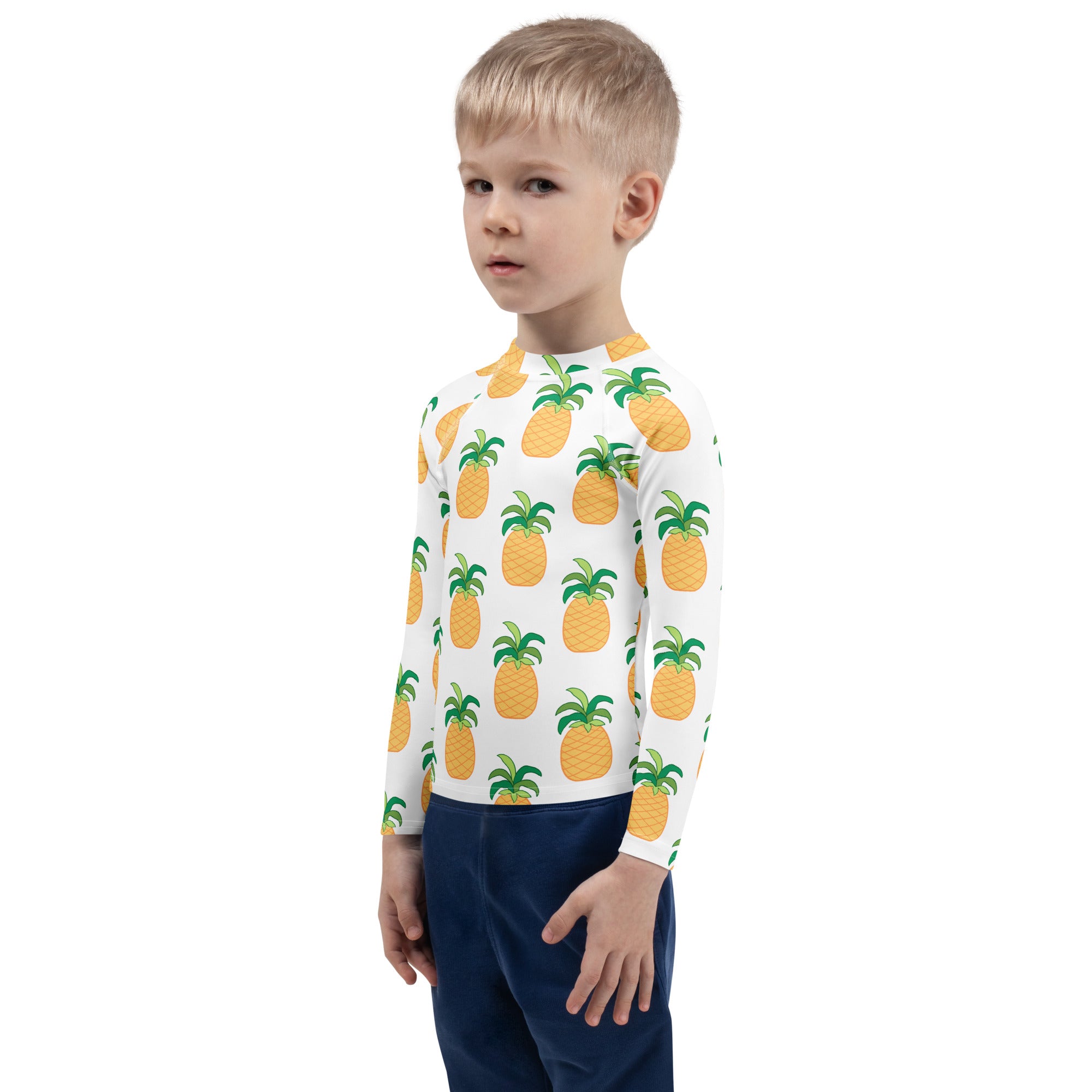 Kids Tropical Pineapple Long Sleeve Rash Guard Swim Shirt – Buttery Soft, Sun Safe UPF 50+ Protection, Quick Dry & 4-Way Stretch Comfort