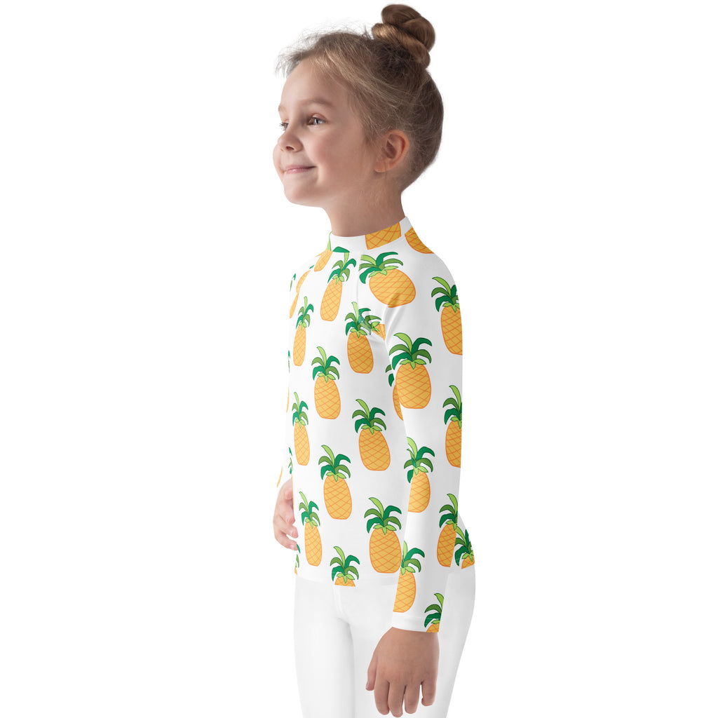 Kids Tropical Pineapple Long Sleeve Rash Guard Swim Shirt – Buttery Soft, Sun Safe UPF 50+ Protection, Quick Dry & 4-Way Stretch Comfort