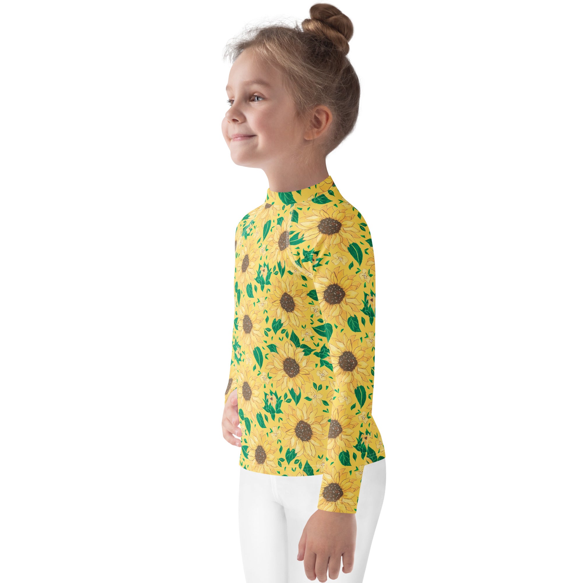 Kids Golden Sunflower Long Sleeve Rash Guard Swim Shirt – Buttery Soft, Sun Safe UPF 50+ Protection, Quick Dry & 4-Way Stretch Comfort