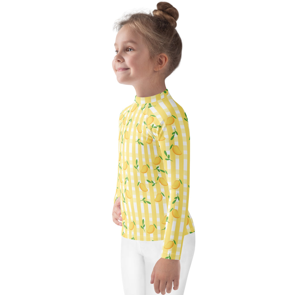 Kids Sunny Lemon Stripe Long Sleeve Rash Guard Swim Shirt – Buttery Soft, Sun Safe UPF 50+ Protection, Quick Dry & 4-Way Stretch Comfort