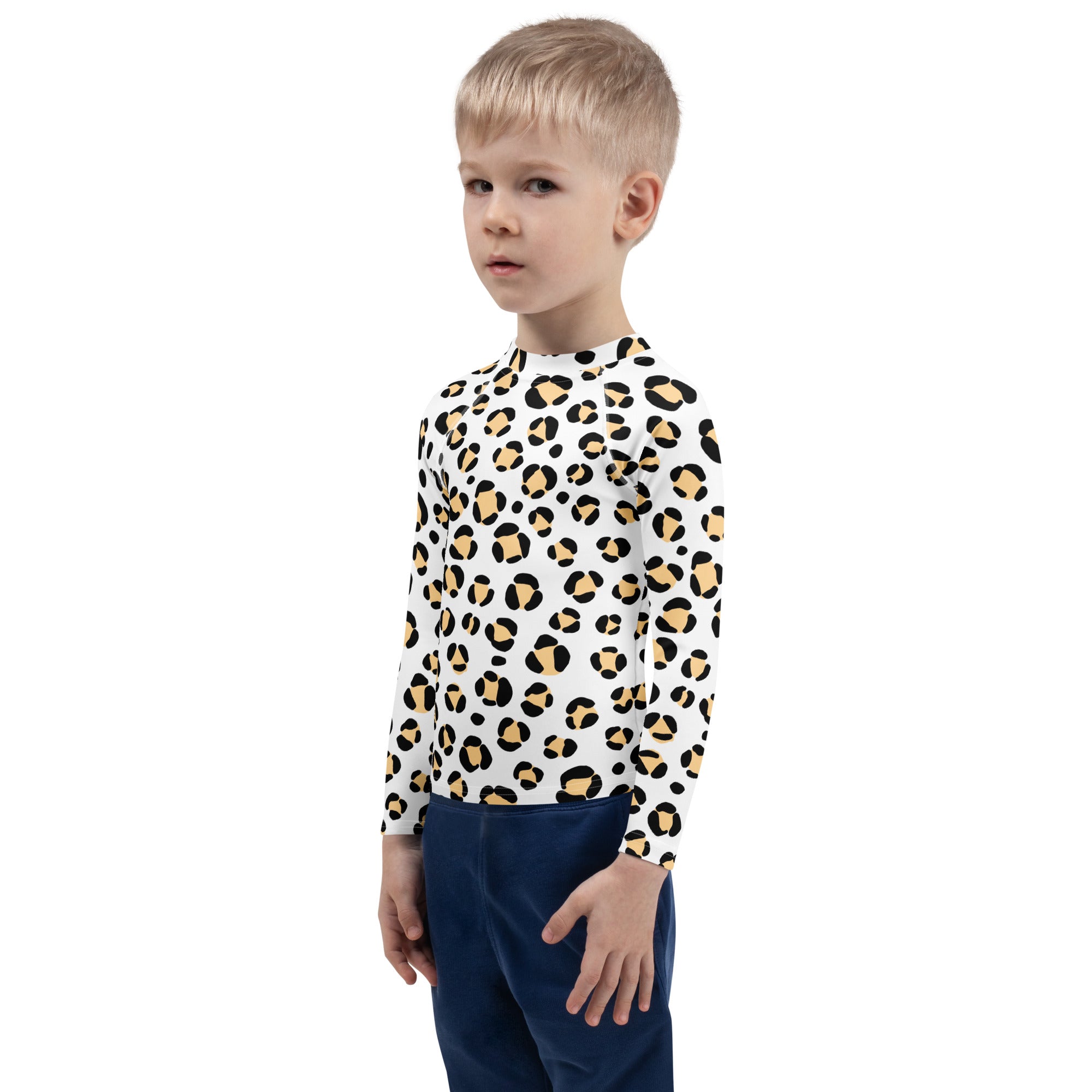 Kids Yellow Snow Leopard Long Sleeve Rash Guard Swim Shirt – Buttery Soft, Sun Safe UPF 50+ Protection, Quick Dry & 4-Way Stretch Comfort