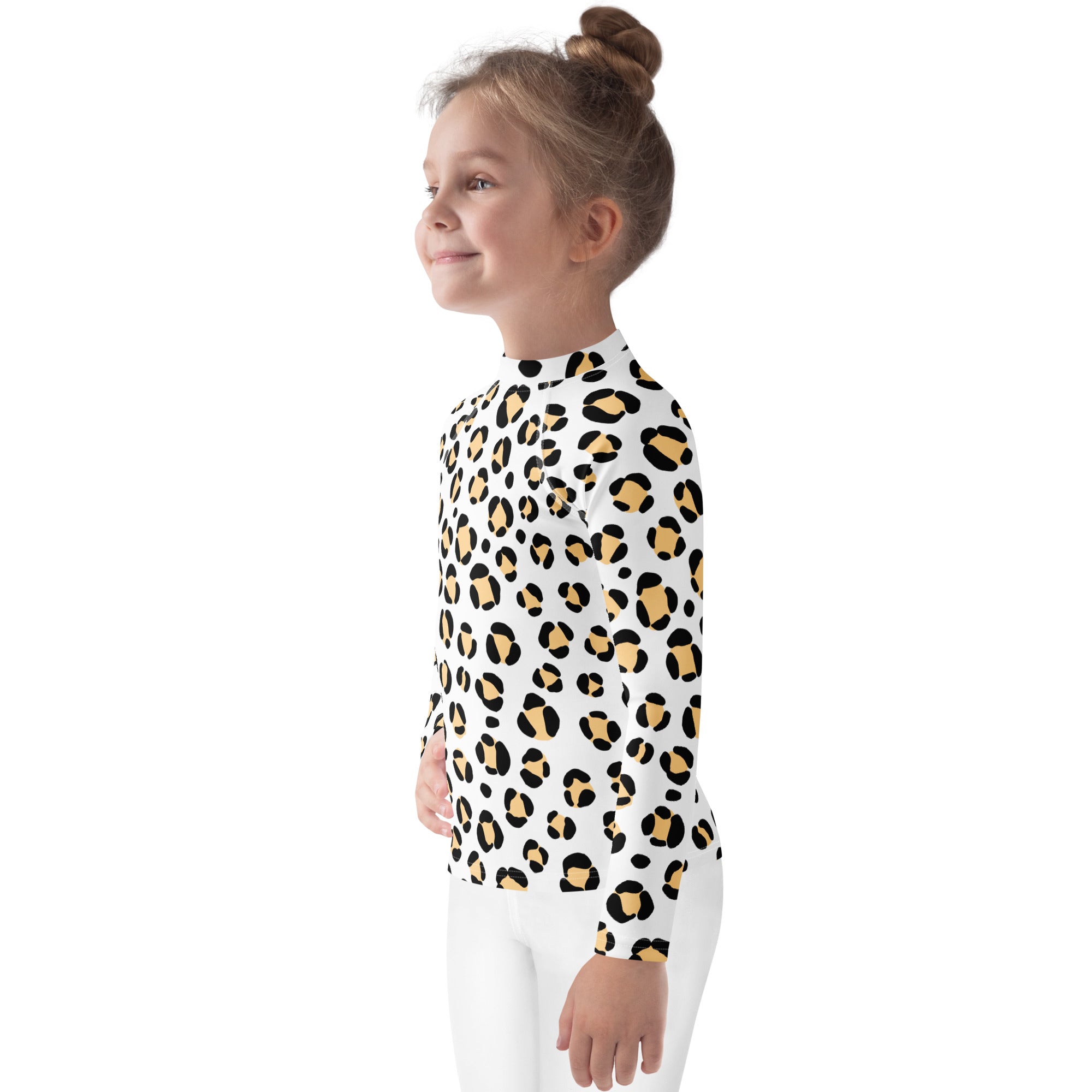 Kids Yellow Snow Leopard Long Sleeve Rash Guard Swim Shirt – Buttery Soft, Sun Safe UPF 50+ Protection, Quick Dry & 4-Way Stretch Comfort