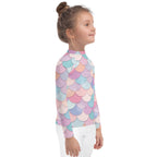 Girls Rainbow Mermaid Scales Long Sleeve Rash Guard Swim Shirt With UPF 50+
