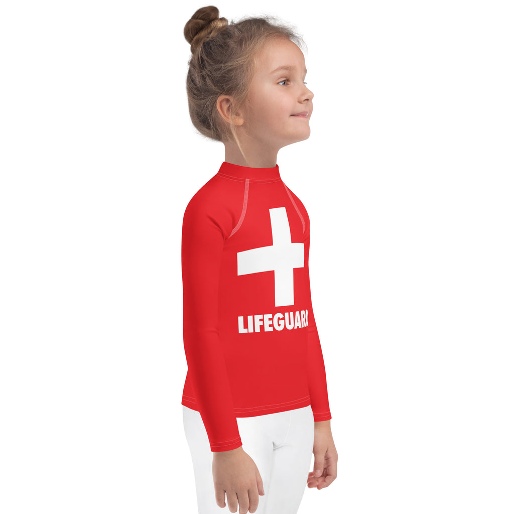Kids Lifeguard Long Sleeve Rash Guard Swim Shirt With UPF 50+