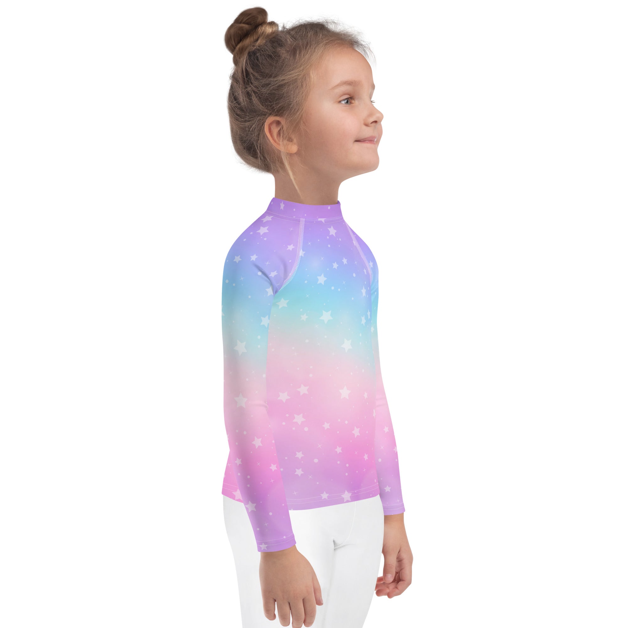 Girls Rainbow Stars Long Sleeve Rash Guard Swim Shirt With UPF 50+