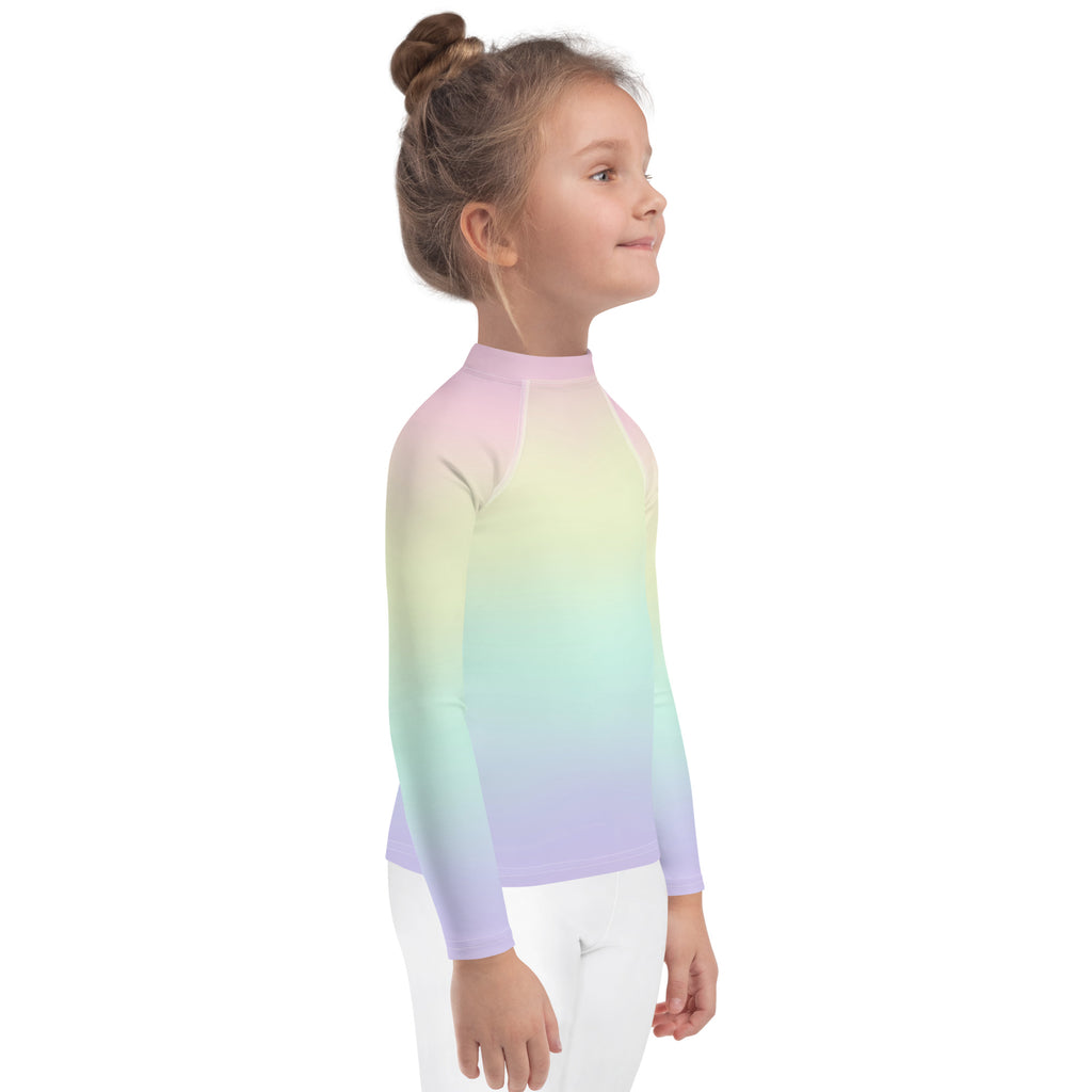Girls Pastel Rainbow Long Sleeve Rash Guard Swim Shirt With UPF 50+
