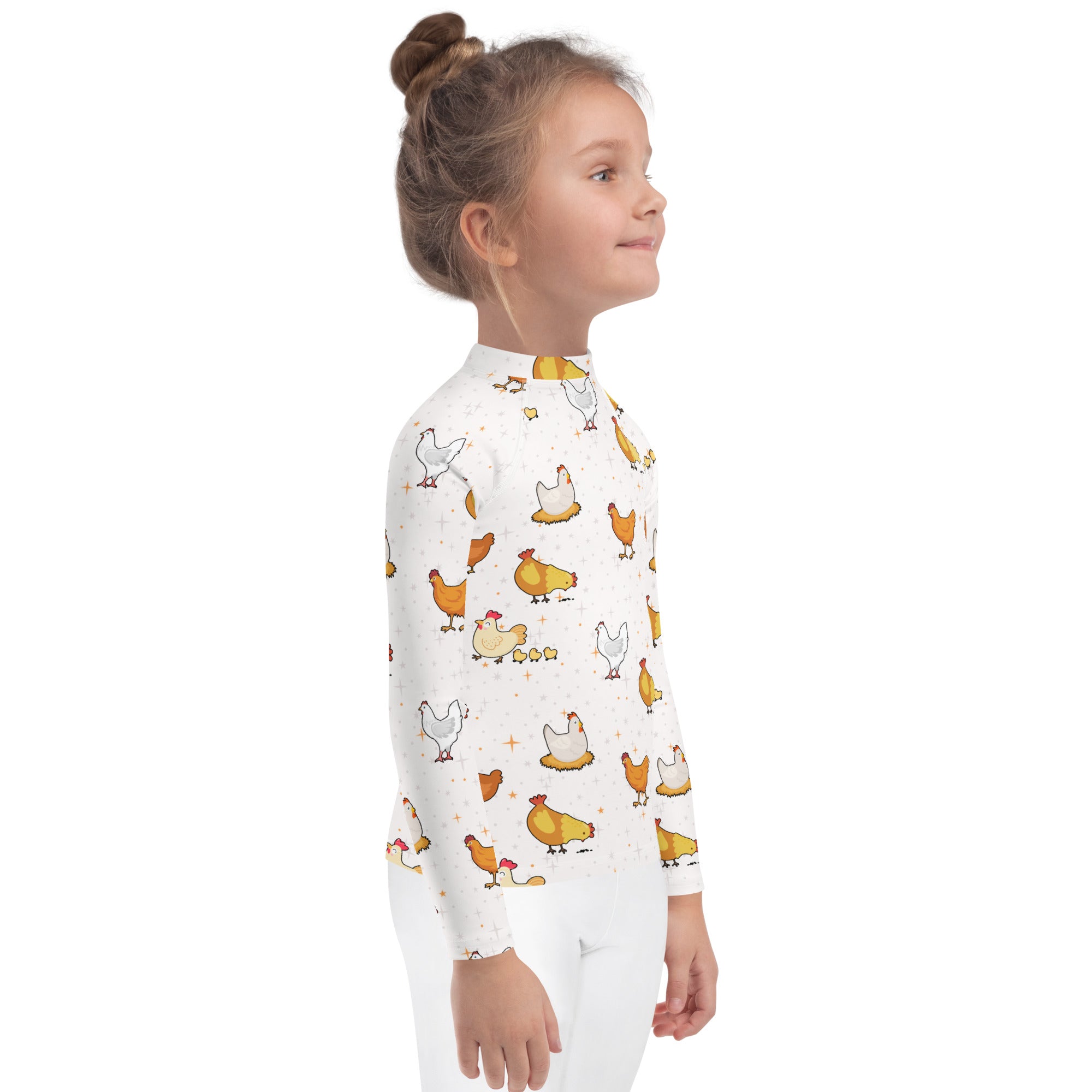 Kids Chicken Pattern Long Sleeve Rash Guard Swim Shirt With UPF 50+