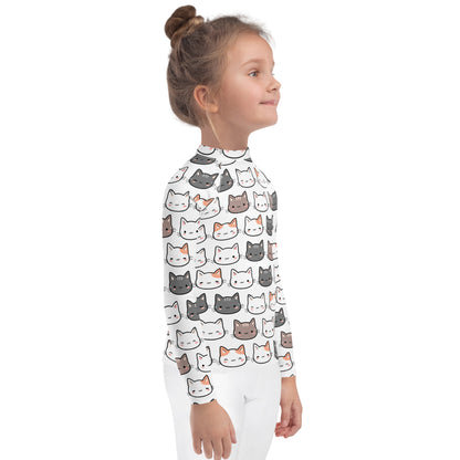 Girls Cat Long Sleeve Rash Guard Swim Shirt With UPF 50+