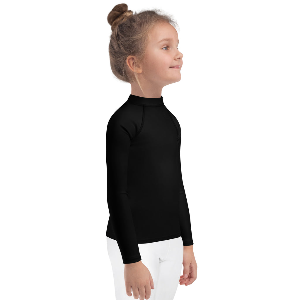 Kids black long sleeve rash guard swim shirt with upf 50 plus for sun protection and water activities