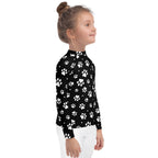 Kids Paw Print Long Sleeve Rash Guard Swim Shirt With UPF 50+