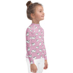 Girls Pink Pug Long Sleeve Rash Guard Swim Shirt With UPF 50+