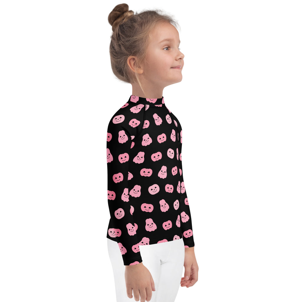 Girls Pink Pumpkins Halloween Long Sleeve Rash Guard Swim Shirt With UPF 50+