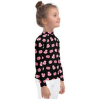 Girls Pink Pumpkins Halloween Long Sleeve Rash Guard Swim Shirt With UPF 50+