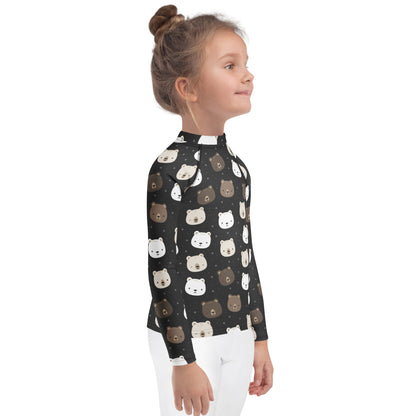 Kids Bear Faces Long Sleeve Rash Guard Swim Shirt With UPF 50+