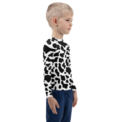 Kids Cow Print Long Sleeve Rash Guard Swim Shirt With UPF 50+