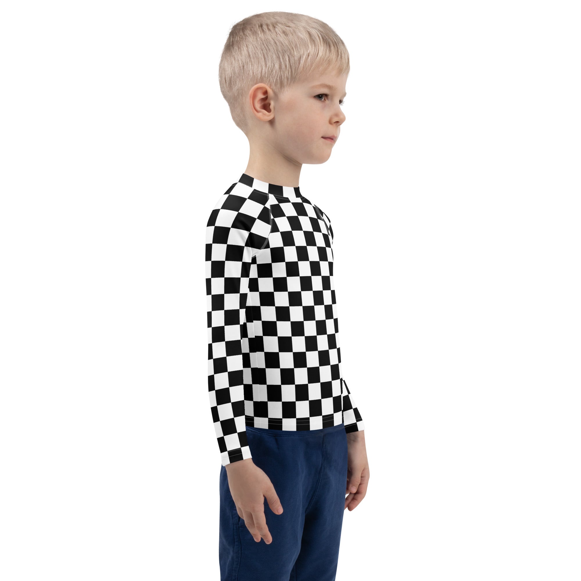 Kids Checkered Long Sleeve Rash Guard Swim Shirt – Buttery Soft, Sun Safe UPF 50+ Protection, Quick Dry & 4-Way Stretch Comfort