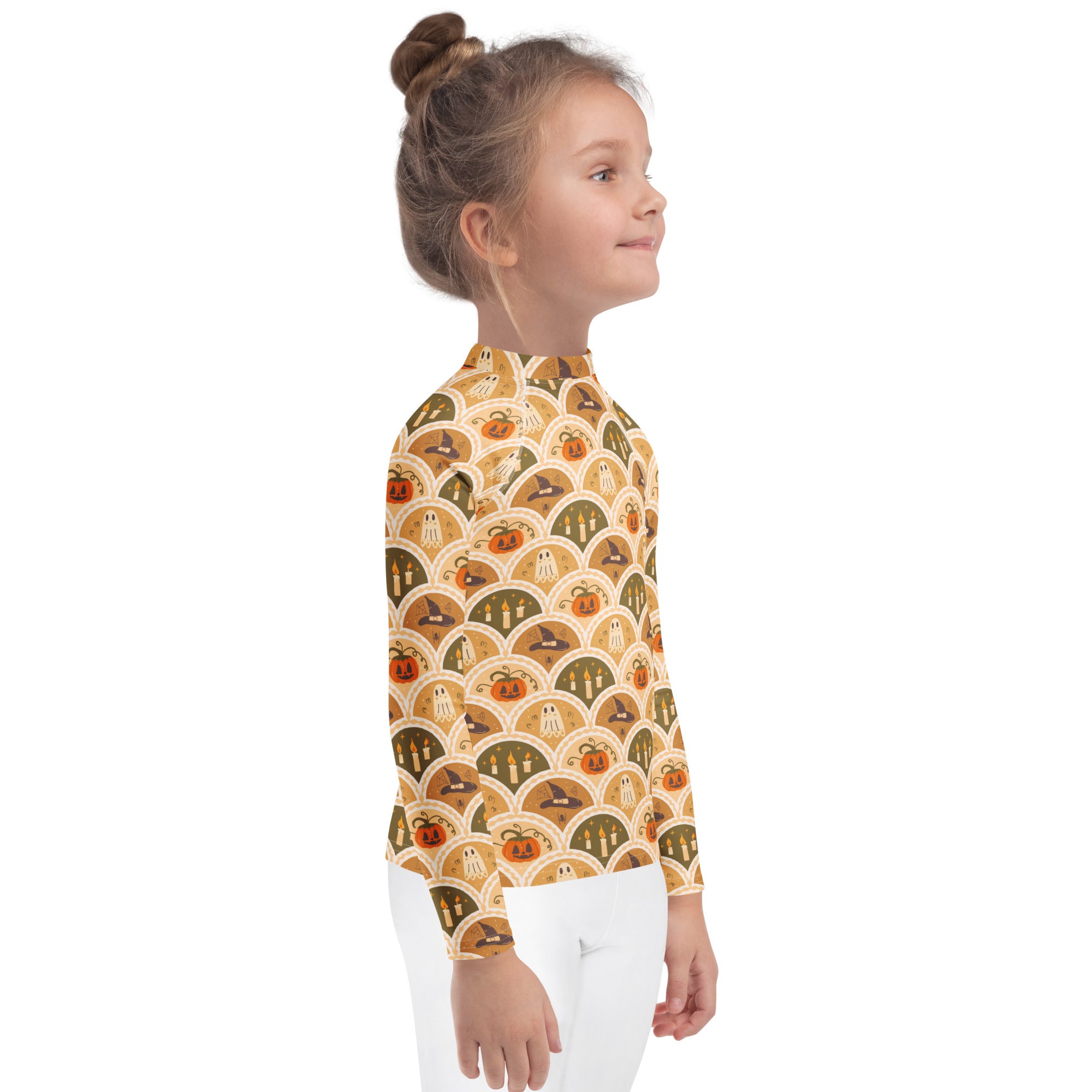 Kids Vintage Halloween Long Sleeve Rash Guard Swim Shirt – Buttery Soft, Sun Safe UPF 50+ Protection, Quick Dry & 4-Way Stretch Comfort