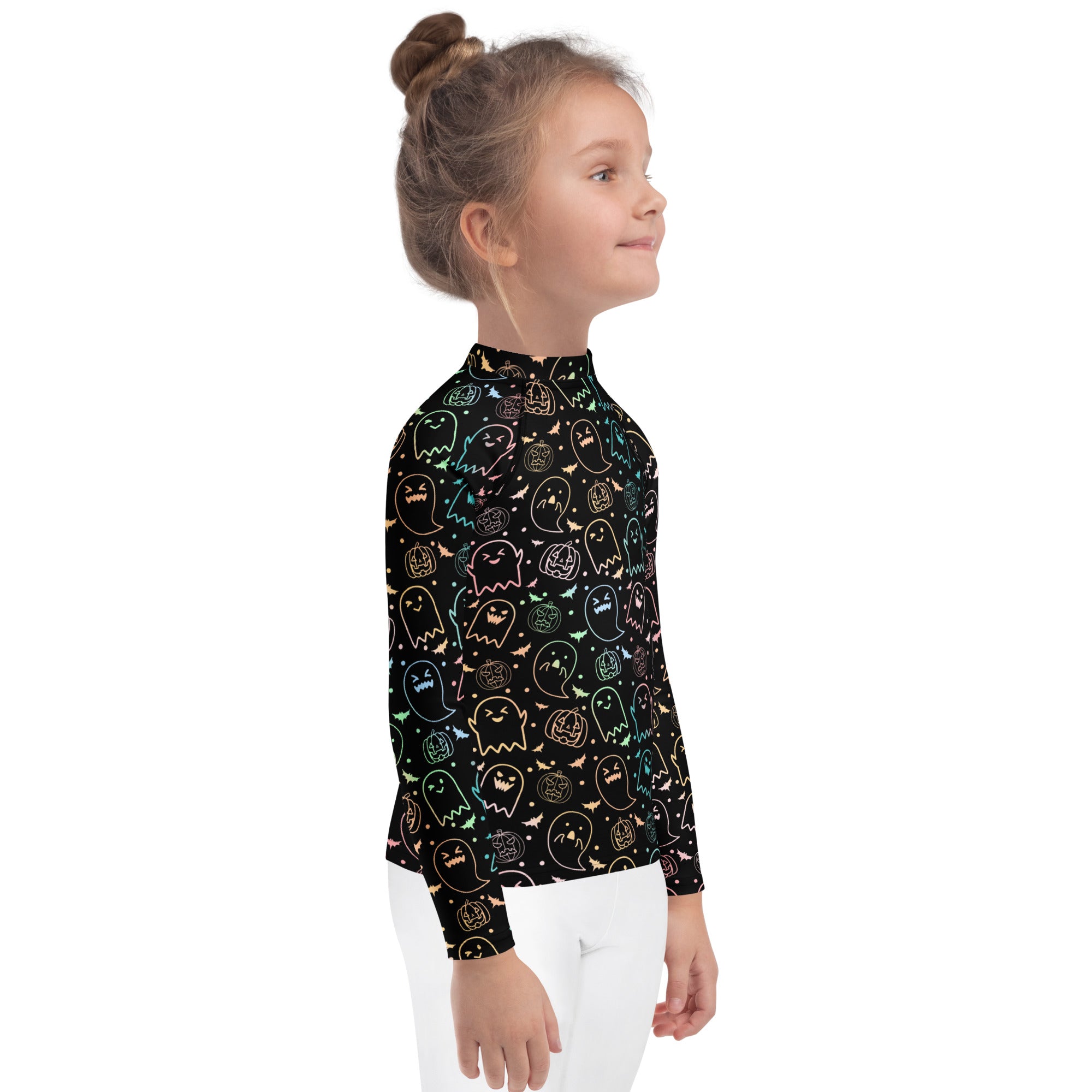 Girls Pastel Rainbow Halloween Long Sleeve Rash Guard Swim Shirt – Buttery Soft, Sun Safe UPF 50+ Protection, Quick Dry & 4-Way Stretch Comfort