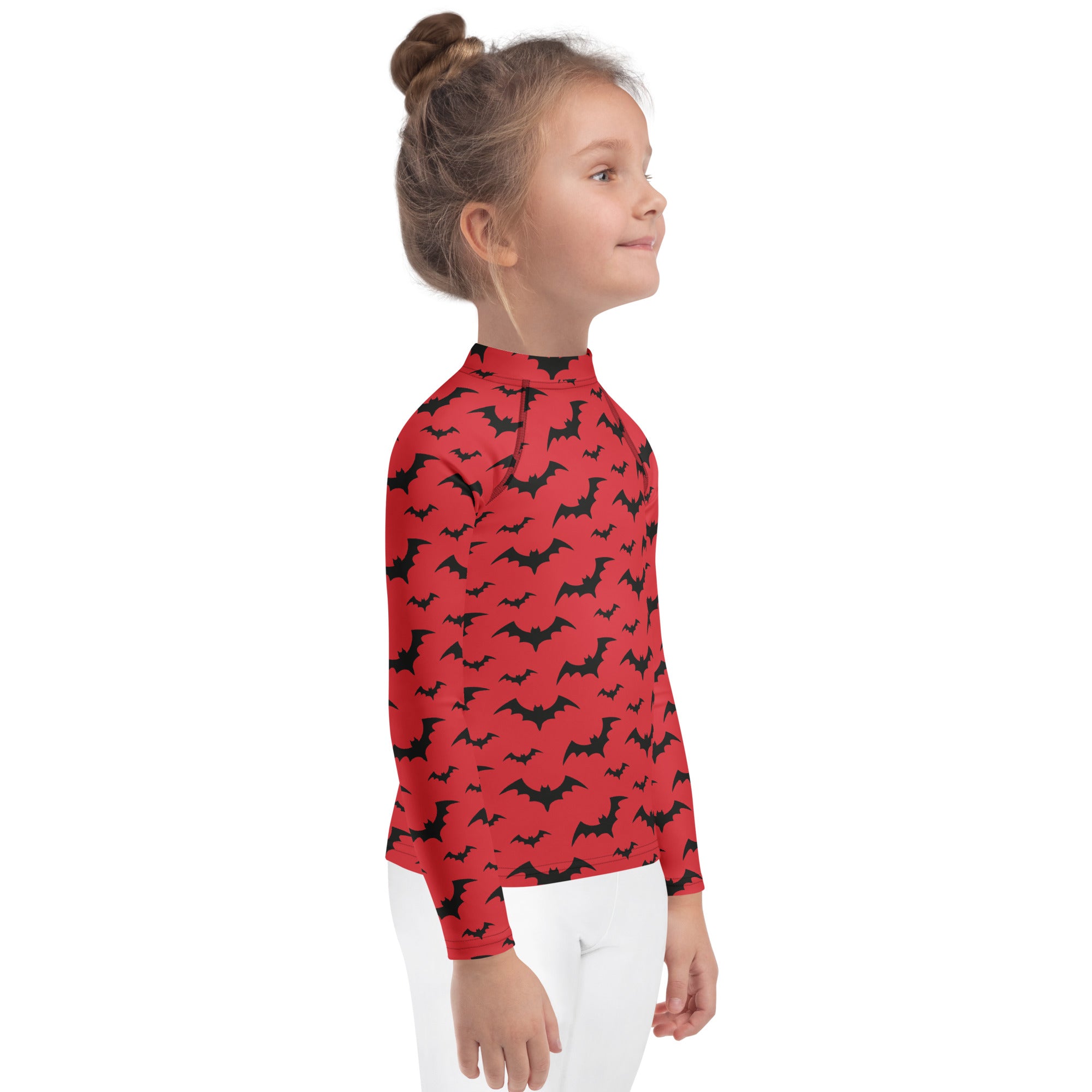 Kids Red Halloween Bats Long Sleeve Rash Guard Swim Shirt – Buttery Soft, Sun Safe UPF 50+ Protection, Quick Dry & 4-Way Stretch Comfort