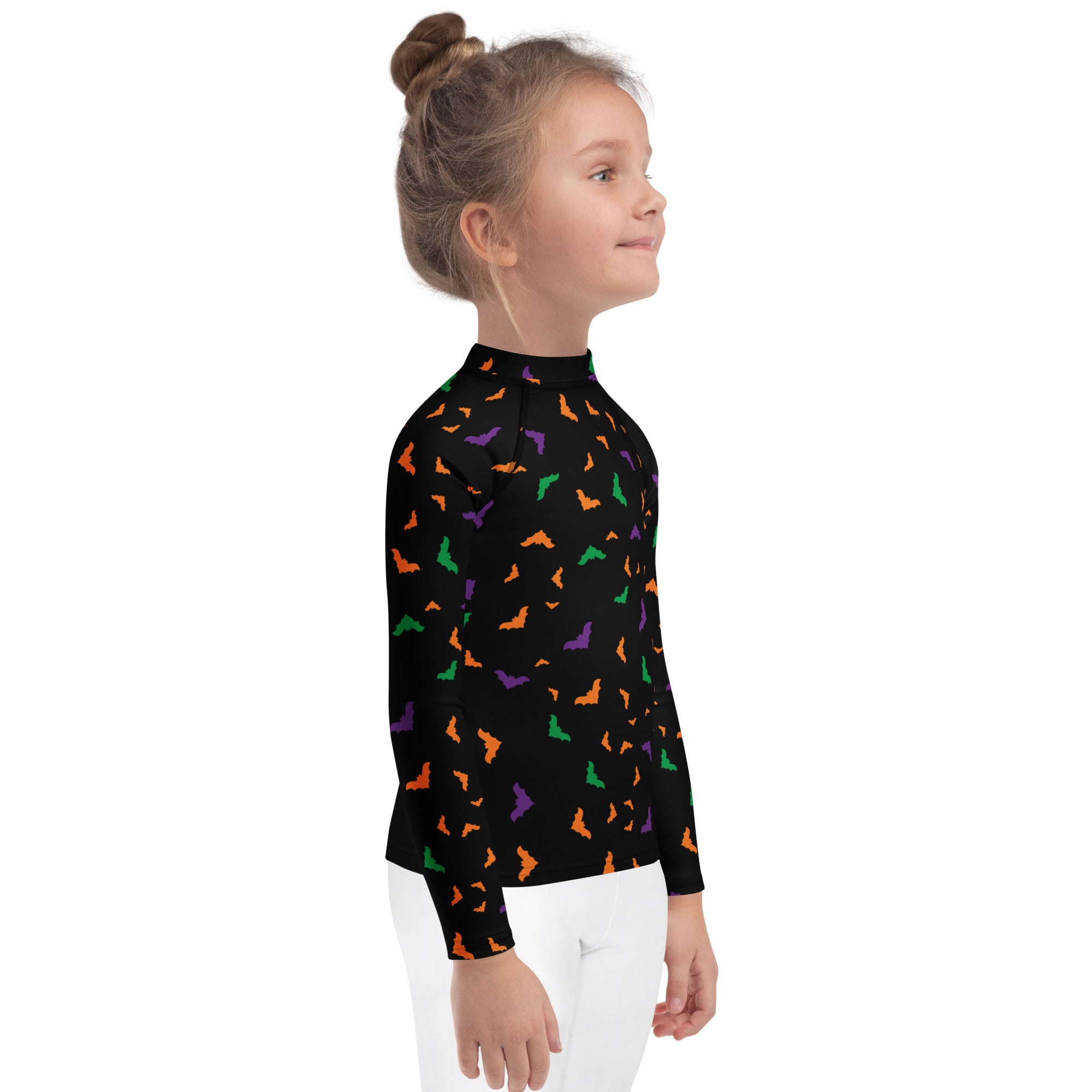 Kids Colorful Halloween Bats Long Sleeve Rash Guard Swim Shirt – Buttery Soft, Sun Safe UPF 50+ Protection, Quick Dry & 4-Way Stretch Comfort