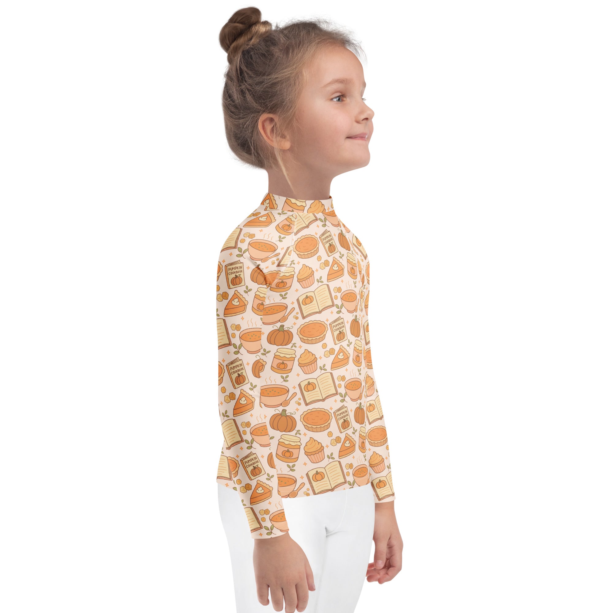 Kids Pumpkin Pie Themed Long Sleeve Rash Guard Swim Shirt – Buttery Soft, Sun Safe UPF 50+ Protection, Quick Dry & 4-Way Stretch Comfort