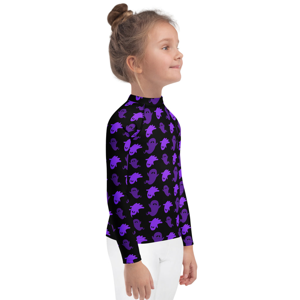 Girls Purple Ghost Long Sleeve Rash Guard Swim Shirt – Buttery Soft, Sun Safe UPF 50+ Protection, Quick Dry & 4-Way Stretch Comfort
