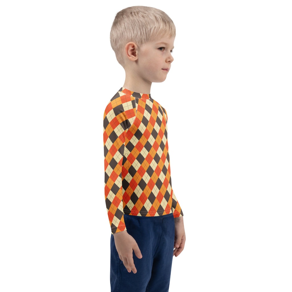 Kids Autumn Argyle Long Sleeve Rash Guard Swim Shirt – Buttery Soft, Sun Safe UPF 50+ Protection, Quick Dry & 4-Way Stretch Comfort