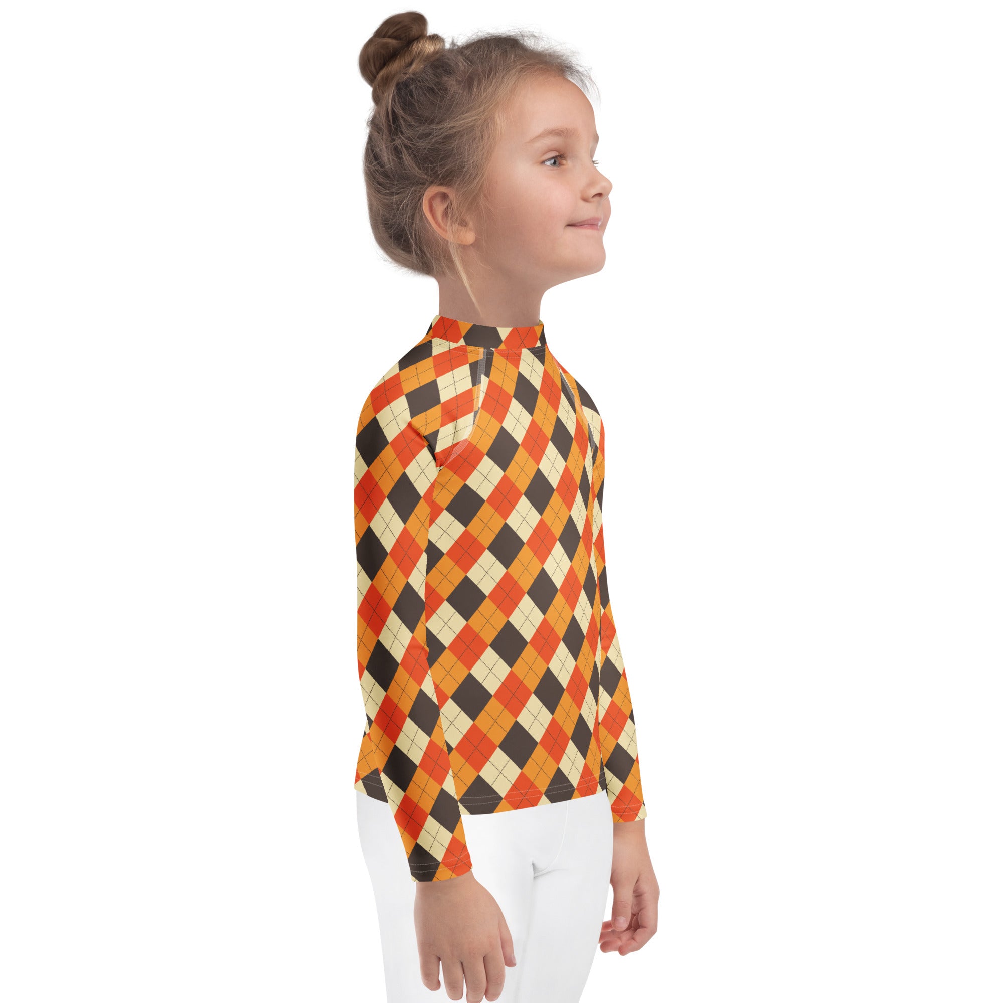 Kids Autumn Argyle Long Sleeve Rash Guard Swim Shirt – Buttery Soft, Sun Safe UPF 50+ Protection, Quick Dry & 4-Way Stretch Comfort