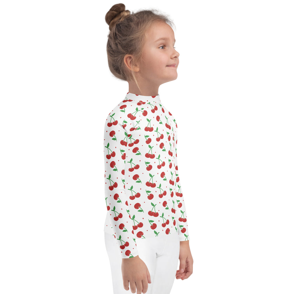 Girls Cherry Long Sleeve Rash Guard Swim Shirt – Buttery Soft, Sun Safe UPF 50+ Protection, Quick Dry & 4-Way Stretch Comfort