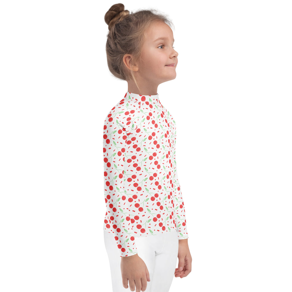Girls Cherry Confetti Long Sleeve Rash Guard Swim Shirt – Buttery Soft, Sun Safe UPF 50+ Protection, Quick Dry & 4-Way Stretch Comfort