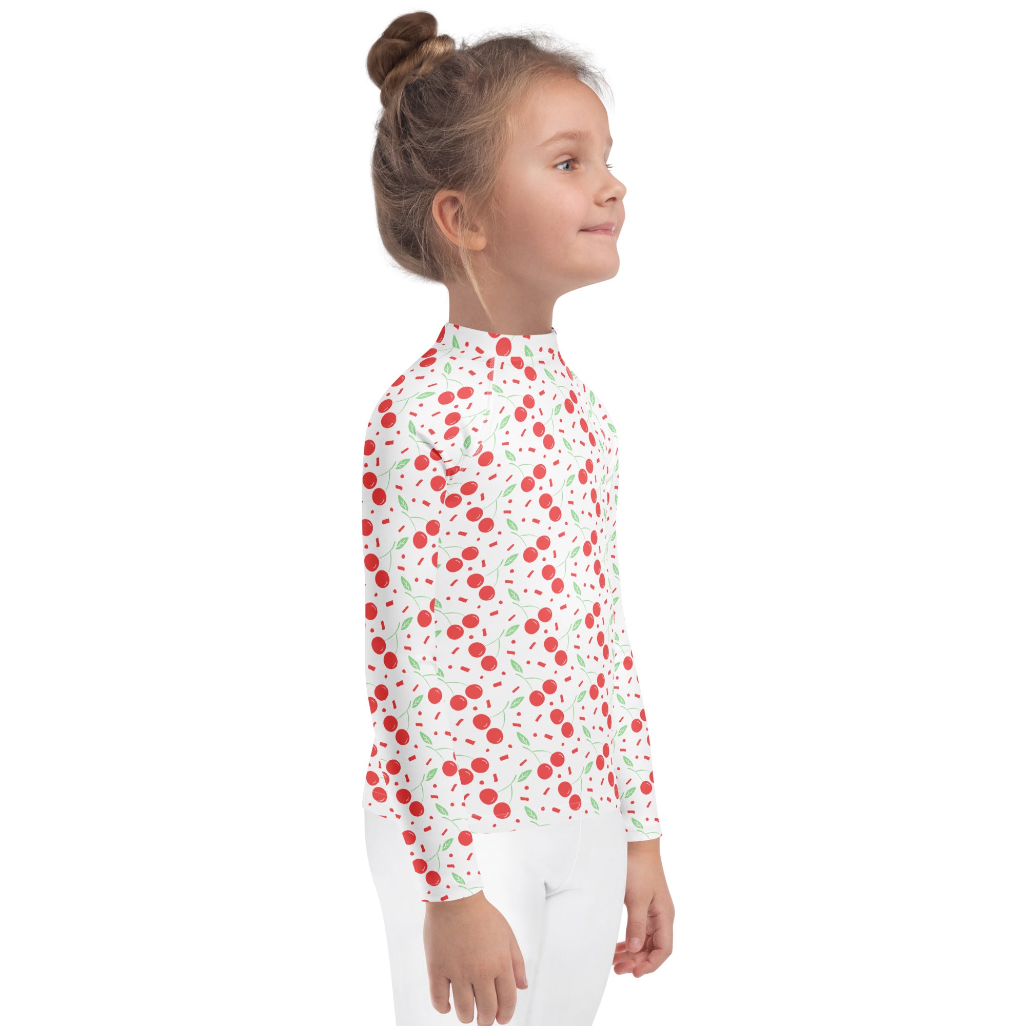 Girls Cherry Confetti Long Sleeve Rash Guard Swim Shirt – Buttery Soft, Sun Safe UPF 50+ Protection, Quick Dry & 4-Way Stretch Comfort
