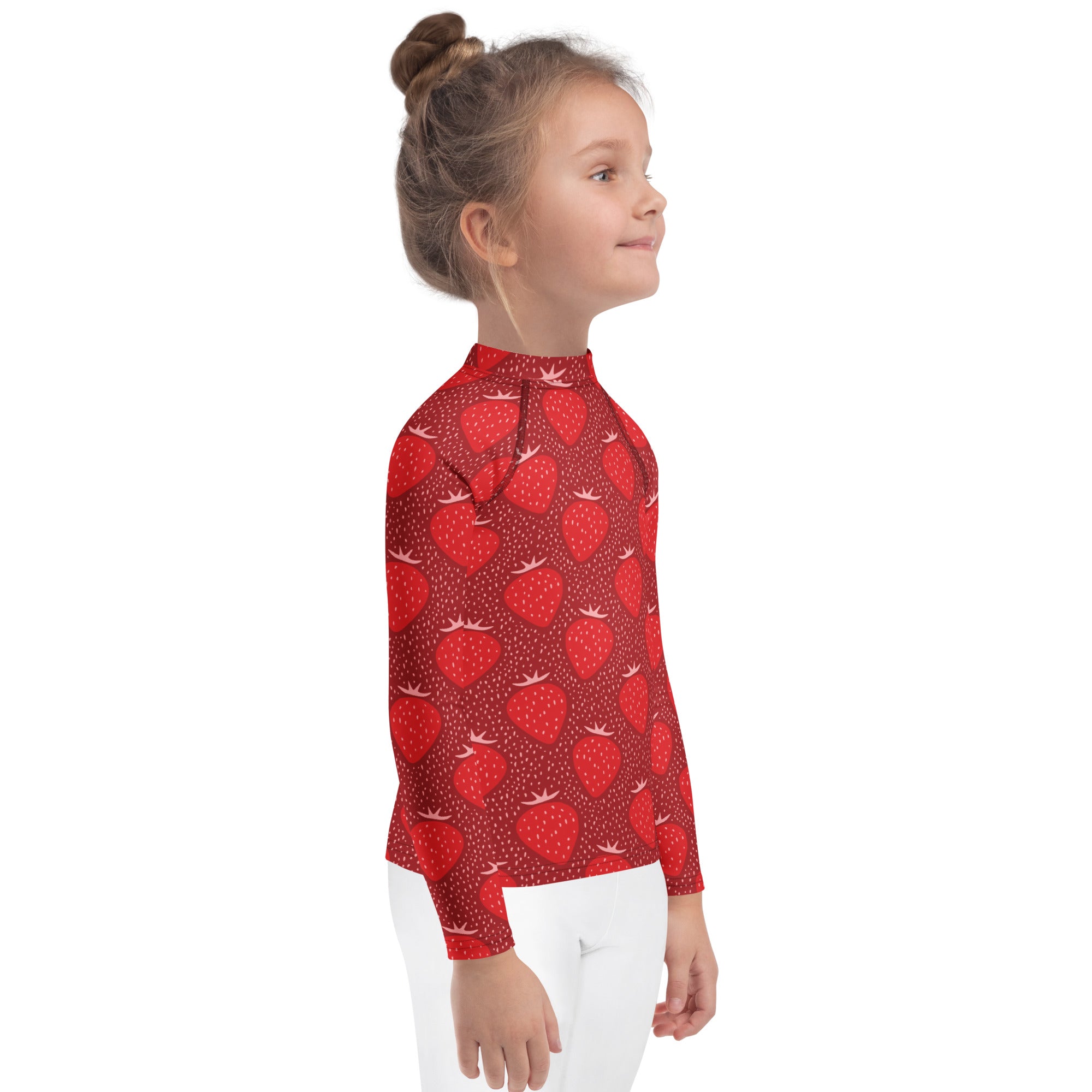 Kids Red Strawberry Long Sleeve Rash Guard Swim Shirt – Buttery Soft, Sun Safe UPF 50+ Protection, Quick Dry & 4-Way Stretch Comfort