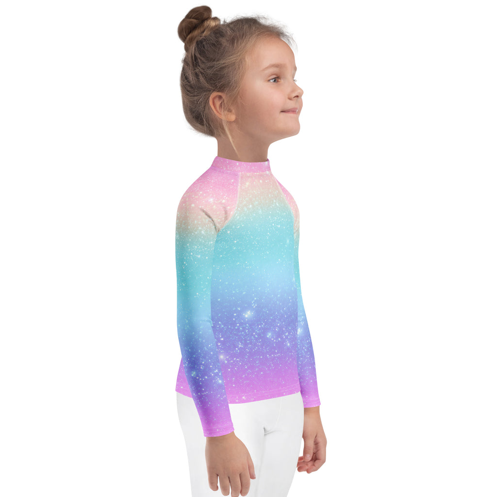 Girls Faux Sparkle Effect Long Sleeve Rash Guard Swim Shirt – Buttery Soft, Sun Safe UPF 50+ Protection, Quick Dry & 4-Way Stretch Comfort