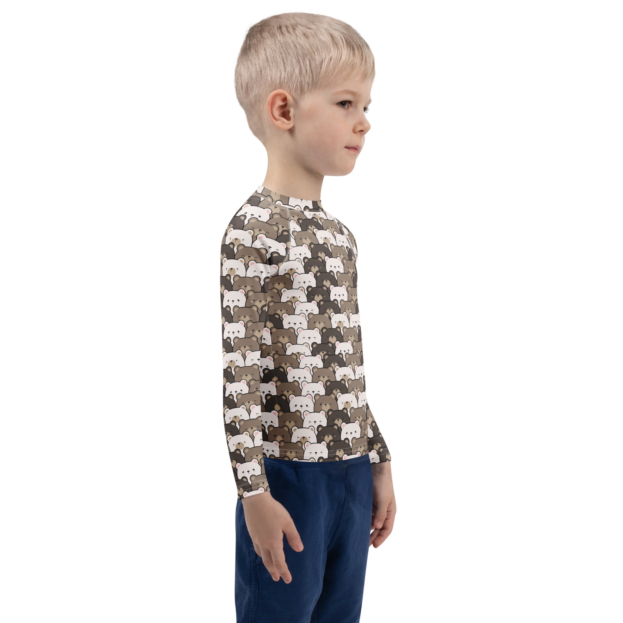 Kids Bear Face Long Sleeve Rash Guard Swim Shirt – Buttery Soft, Sun Safe UPF 50+ Protection, Quick Dry & 4-Way Stretch Comfort