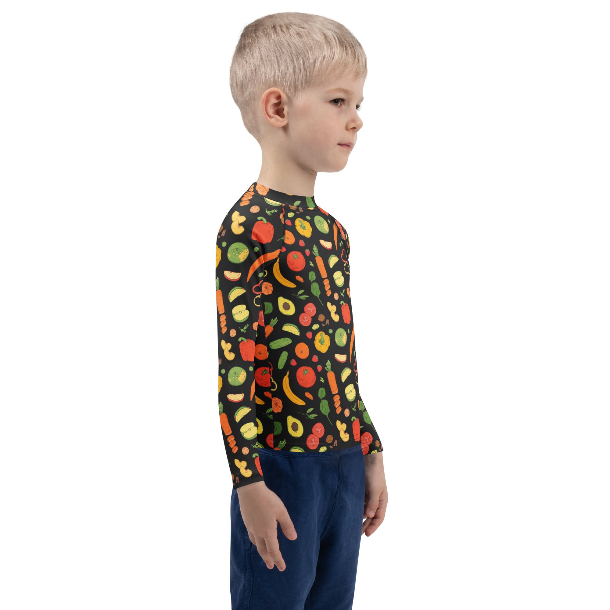 Kids Healthy Fruits & Veggies Long Sleeve Rash Guard Swim Shirt – Buttery Soft, Sun Safe UPF 50+ Protection, Quick Dry & 4-Way Stretch Comfort