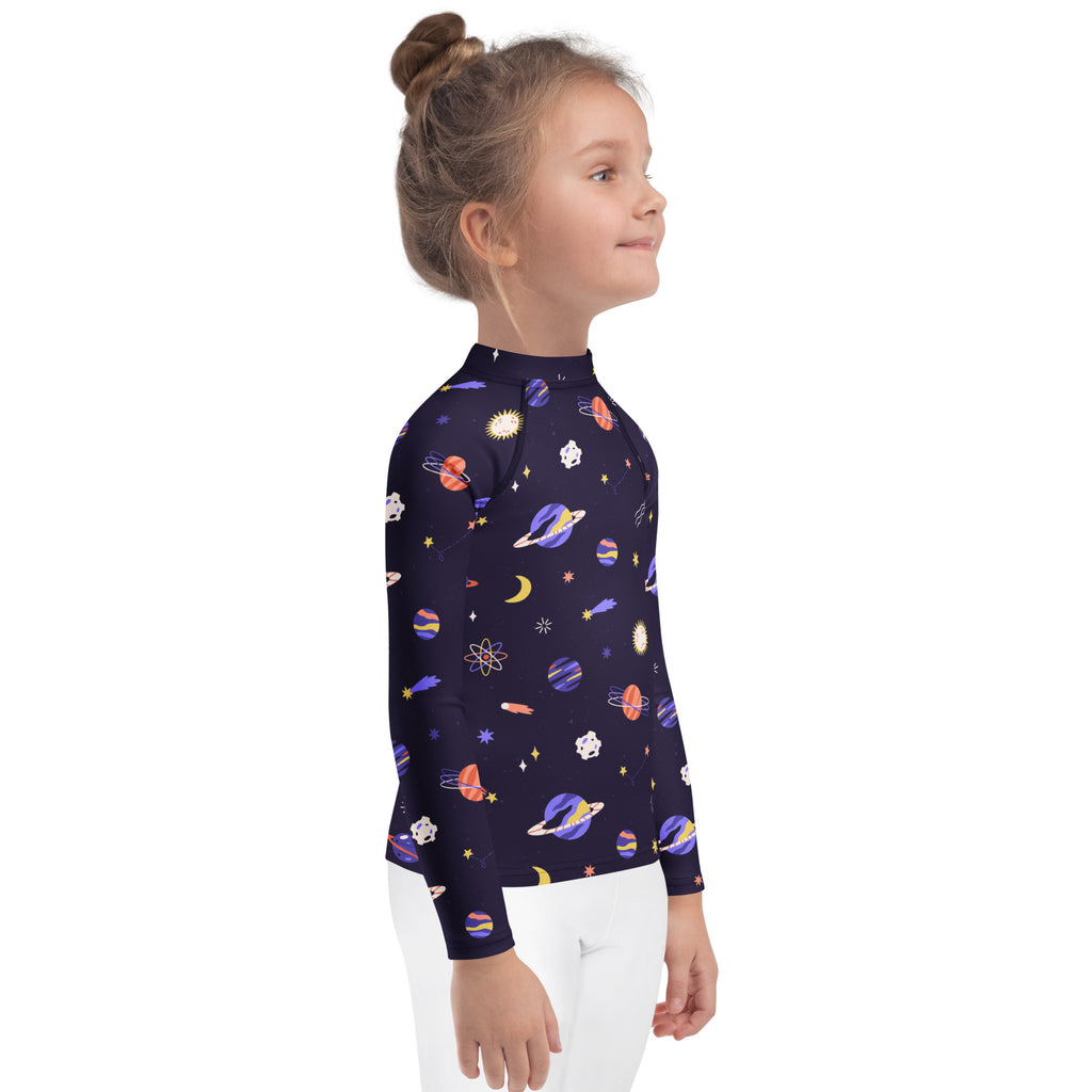 Girls Purple Galaxy Space Long Sleeve Rash Guard Swim Shirt – Buttery Soft, Sun Safe UPF 50+ Protection, Quick Dry & 4-Way Stretch Comfort
