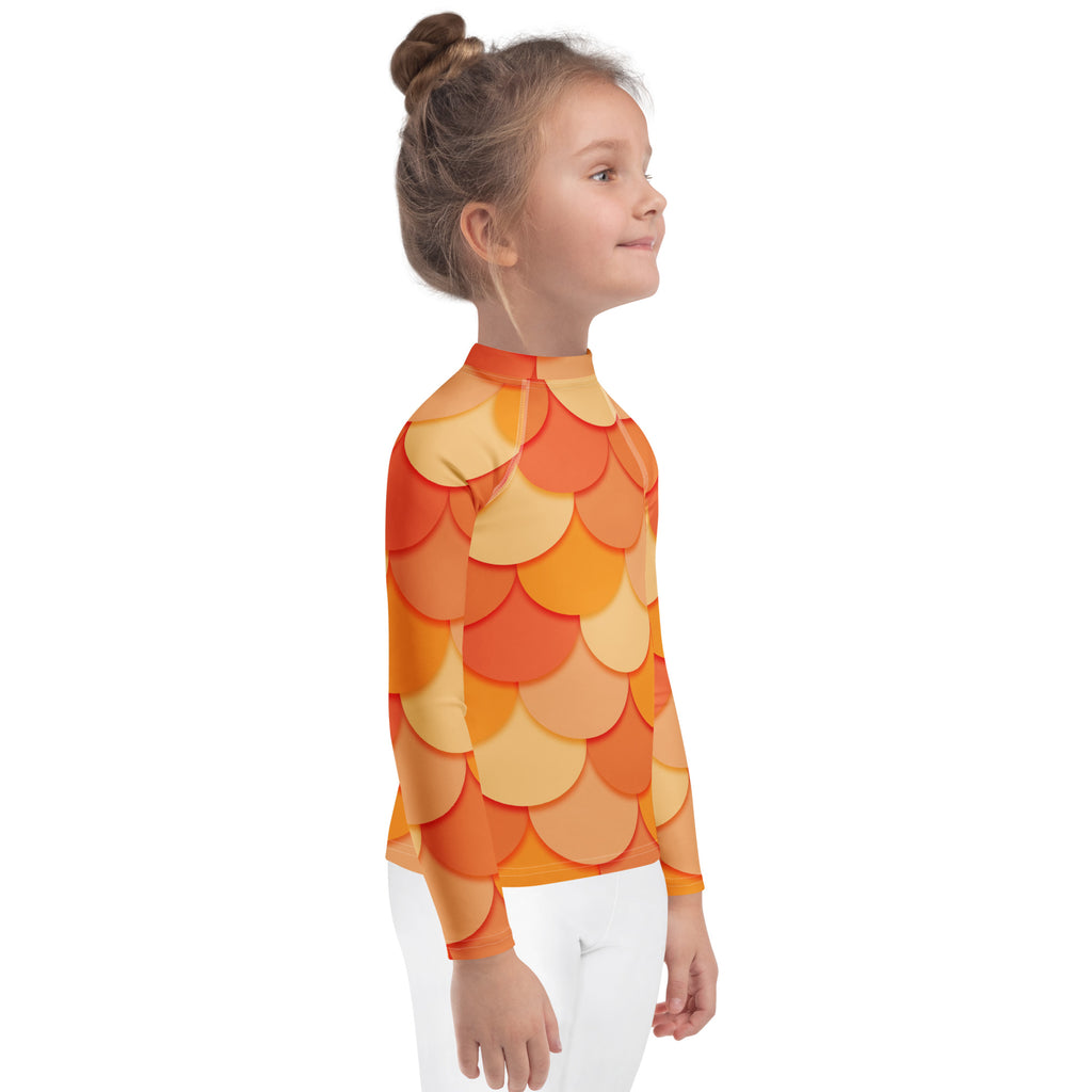 Girls Orange Mermaid Long Sleeve Rash Guard Swim Shirt – Buttery Soft, Sun Safe UPF 50+ Protection, Quick Dry & 4-Way Stretch Comfort