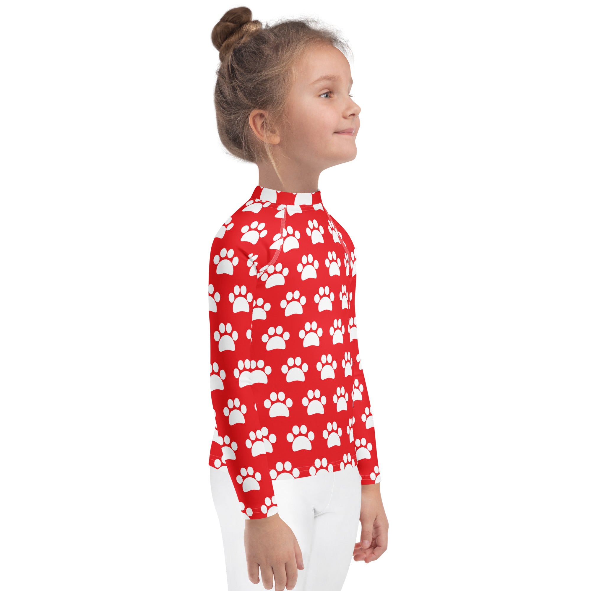 Kids Red Paw Print Long Sleeve Rash Guard Swim Shirt – Buttery Soft, Sun Safe UPF 50+ Protection, Quick Dry & 4-Way Stretch Comfort