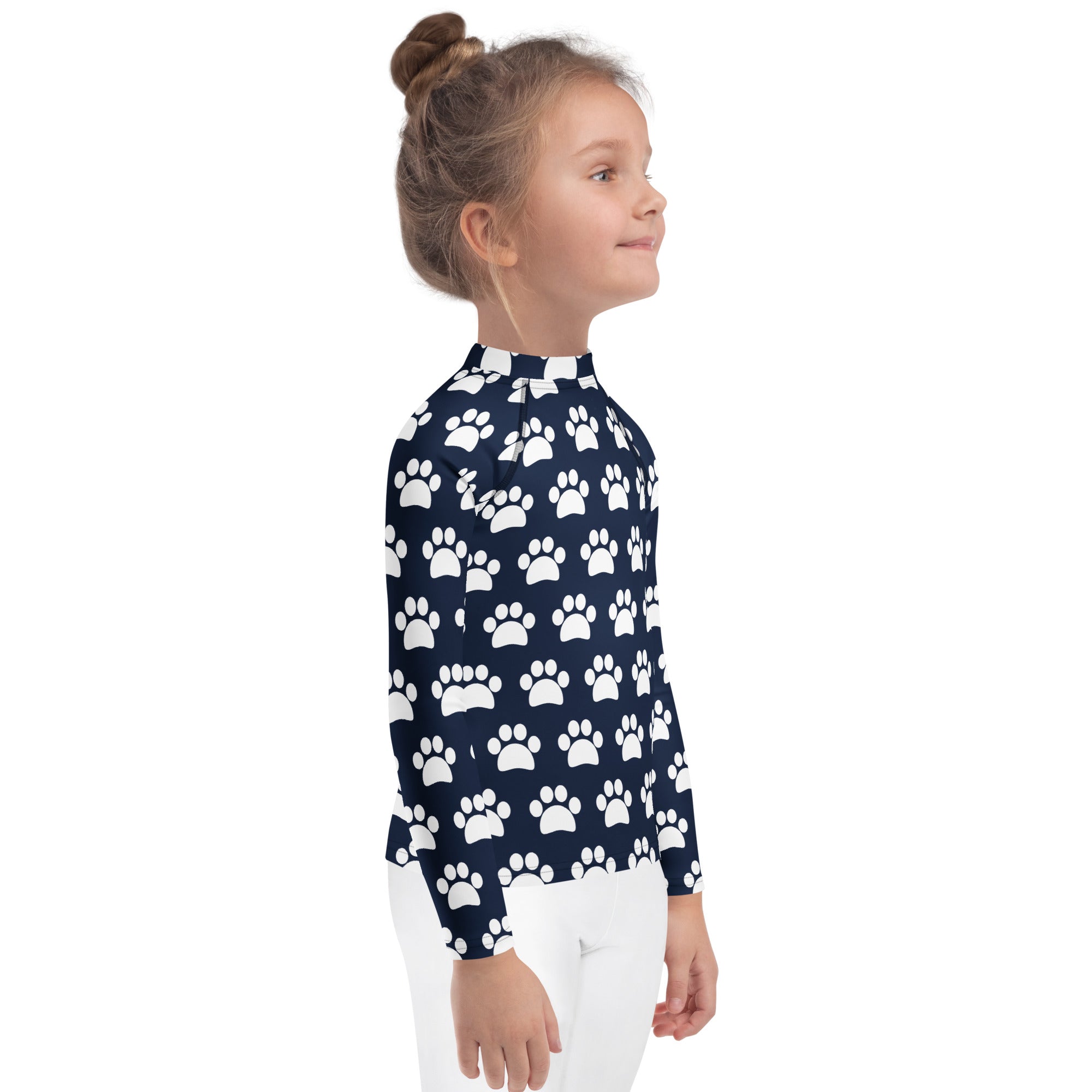 Kids Navy Blue Paw Print Long Sleeve Rash Guard Swim Shirt – Buttery Soft, Sun Safe UPF 50+ Protection, Quick Dry & 4-Way Stretch Comfort