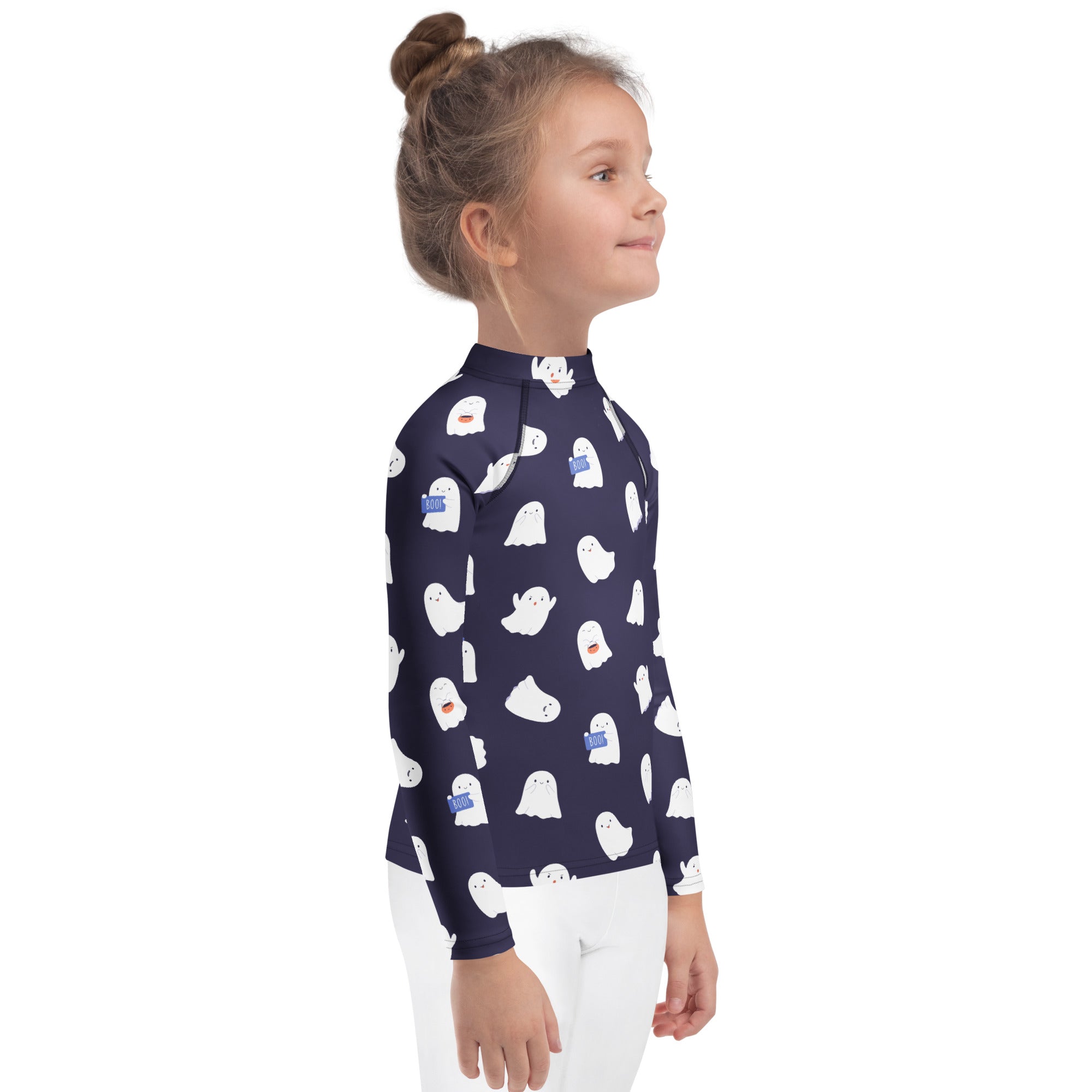 Girls Dark Purple Ghost Long Sleeve Rash Guard Swim Shirt – Buttery Soft, Sun Safe UPF 50+ Protection, Quick Dry & 4-Way Stretch Comfort