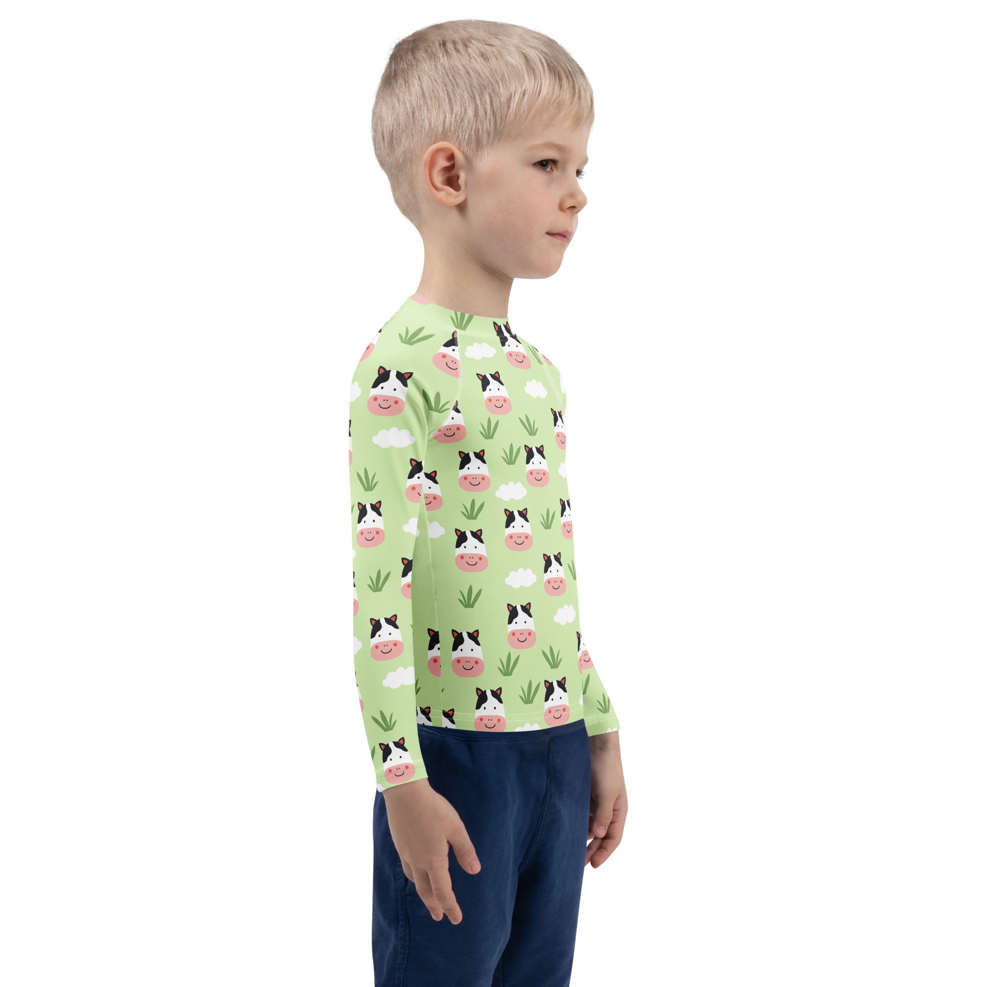 Kids Cute Farm Cow Long Sleeve Rash Guard Swim Shirt – Buttery Soft, Sun Safe UPF 50+ Protection, Quick Dry & 4-Way Stretch Comfort