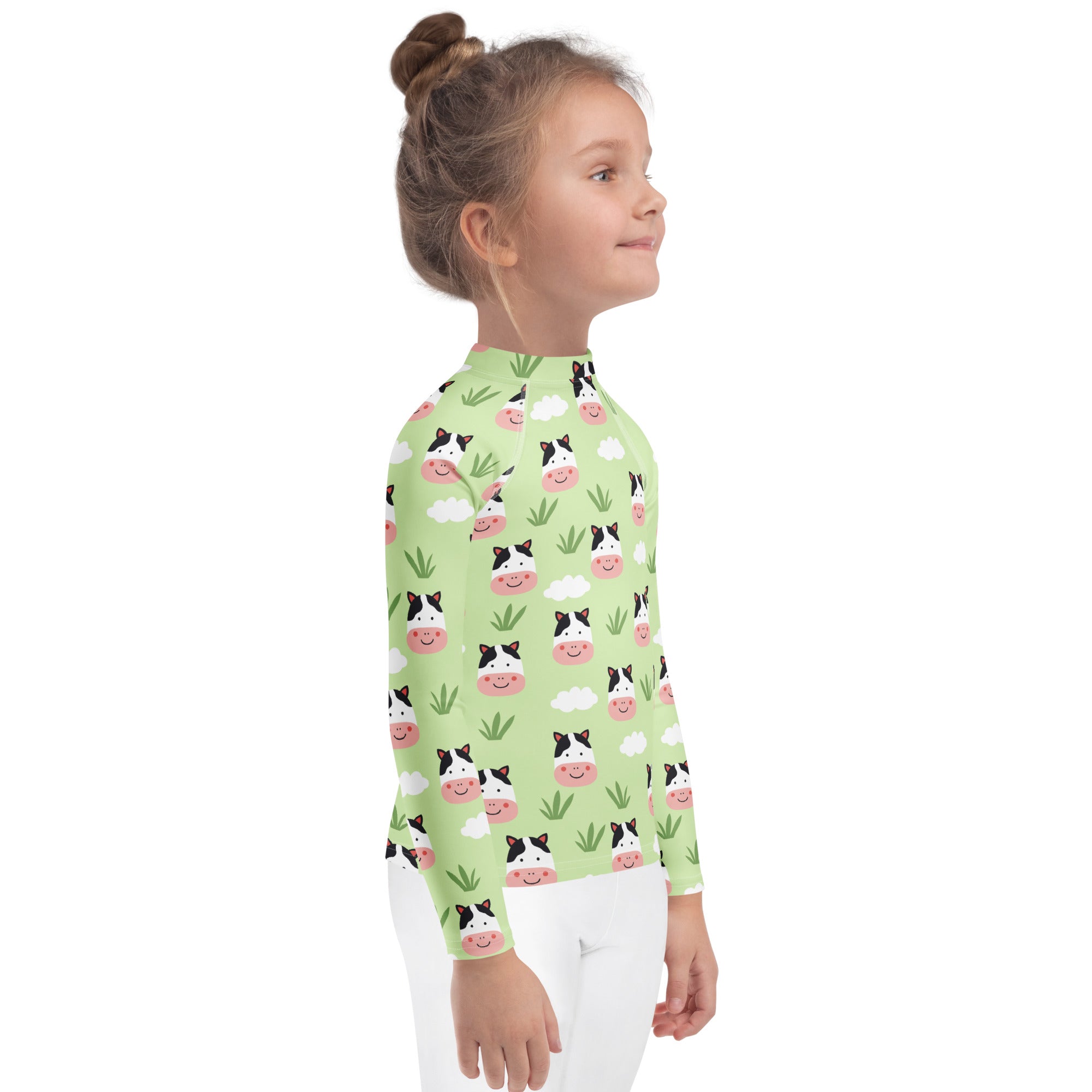 Kids Cute Farm Cow Long Sleeve Rash Guard Swim Shirt – Buttery Soft, Sun Safe UPF 50+ Protection, Quick Dry & 4-Way Stretch Comfort
