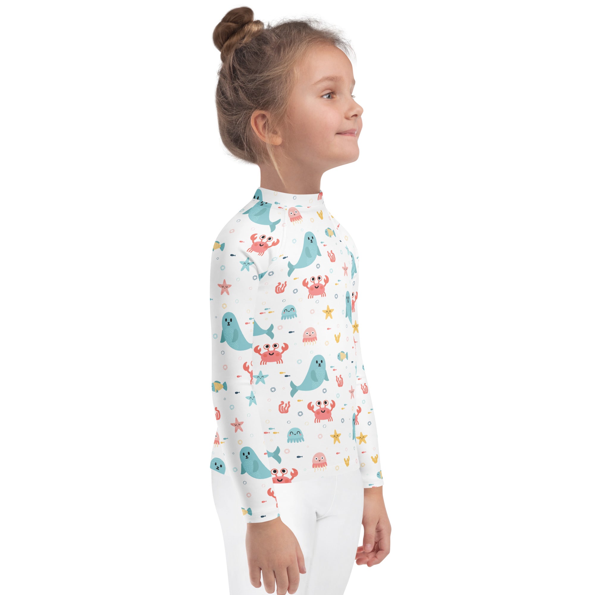 Kids Cute Ocean Animals Long Sleeve Rash Guard Swim Shirt – Buttery Soft, Sun Safe UPF 50+ Protection, Quick Dry & 4-Way Stretch Comfort