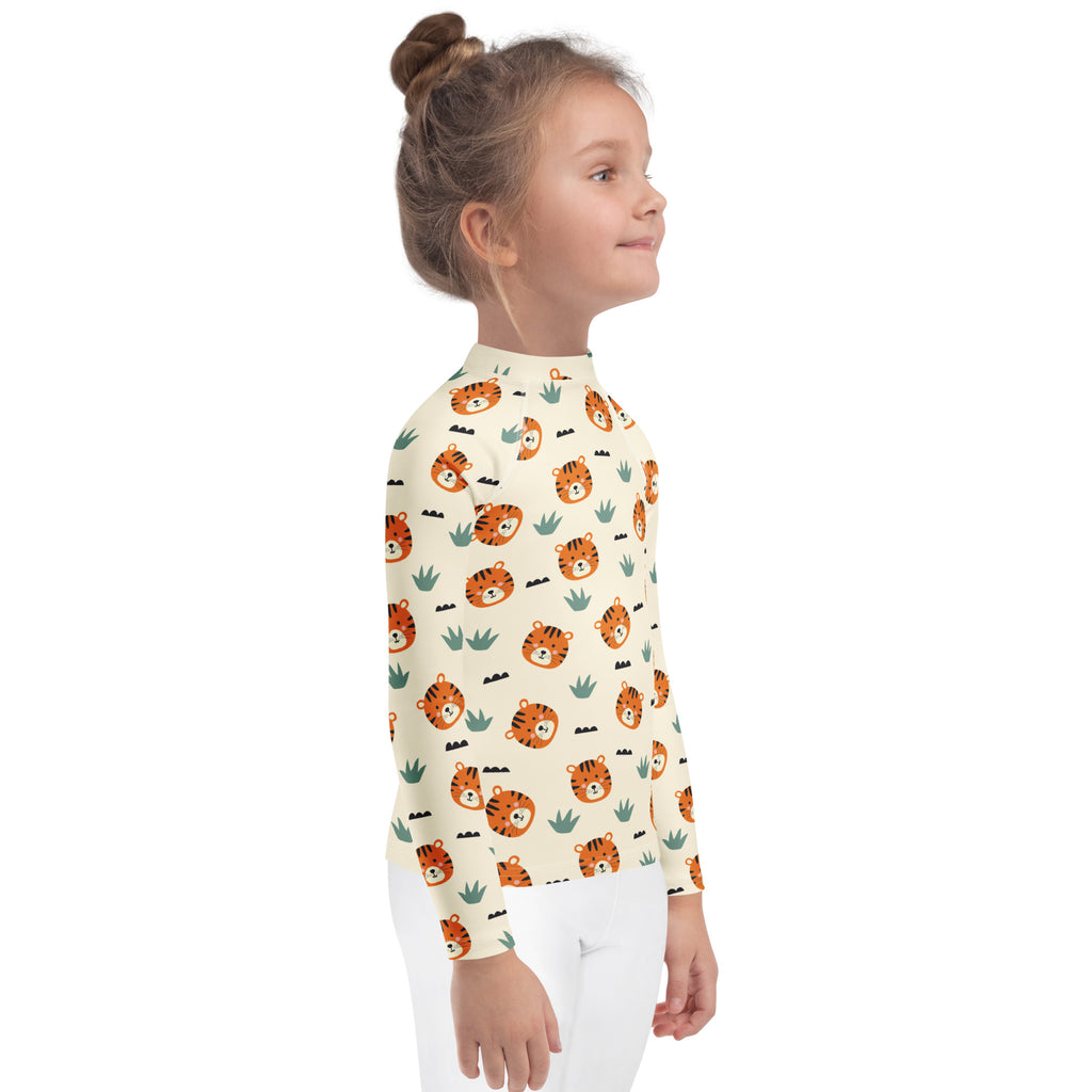 Kids Cute Tiger Long Sleeve Rash Guard Swim Shirt – Buttery Soft, Sun Safe UPF 50+ Protection, Quick Dry & 4-Way Stretch Comfort