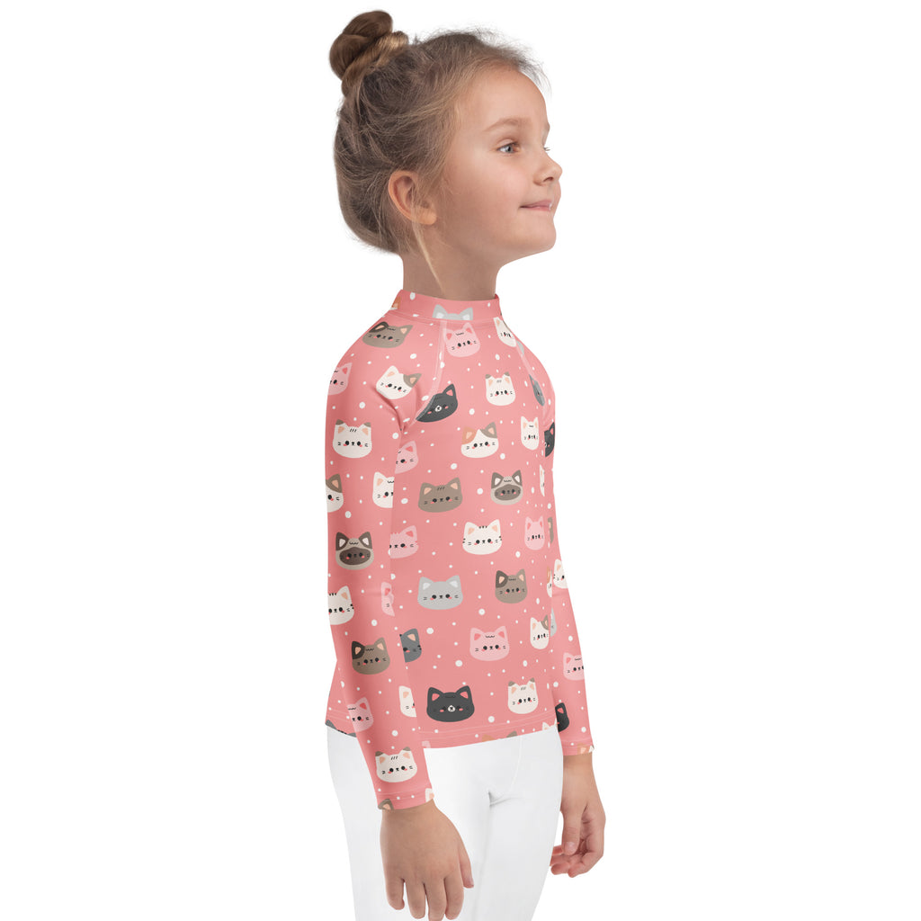 Girls Pink Cat Long Sleeve Rash Guard Swim Shirt – Buttery Soft, Sun Safe UPF 50+ Protection, Quick Dry & 4-Way Stretch Comfort