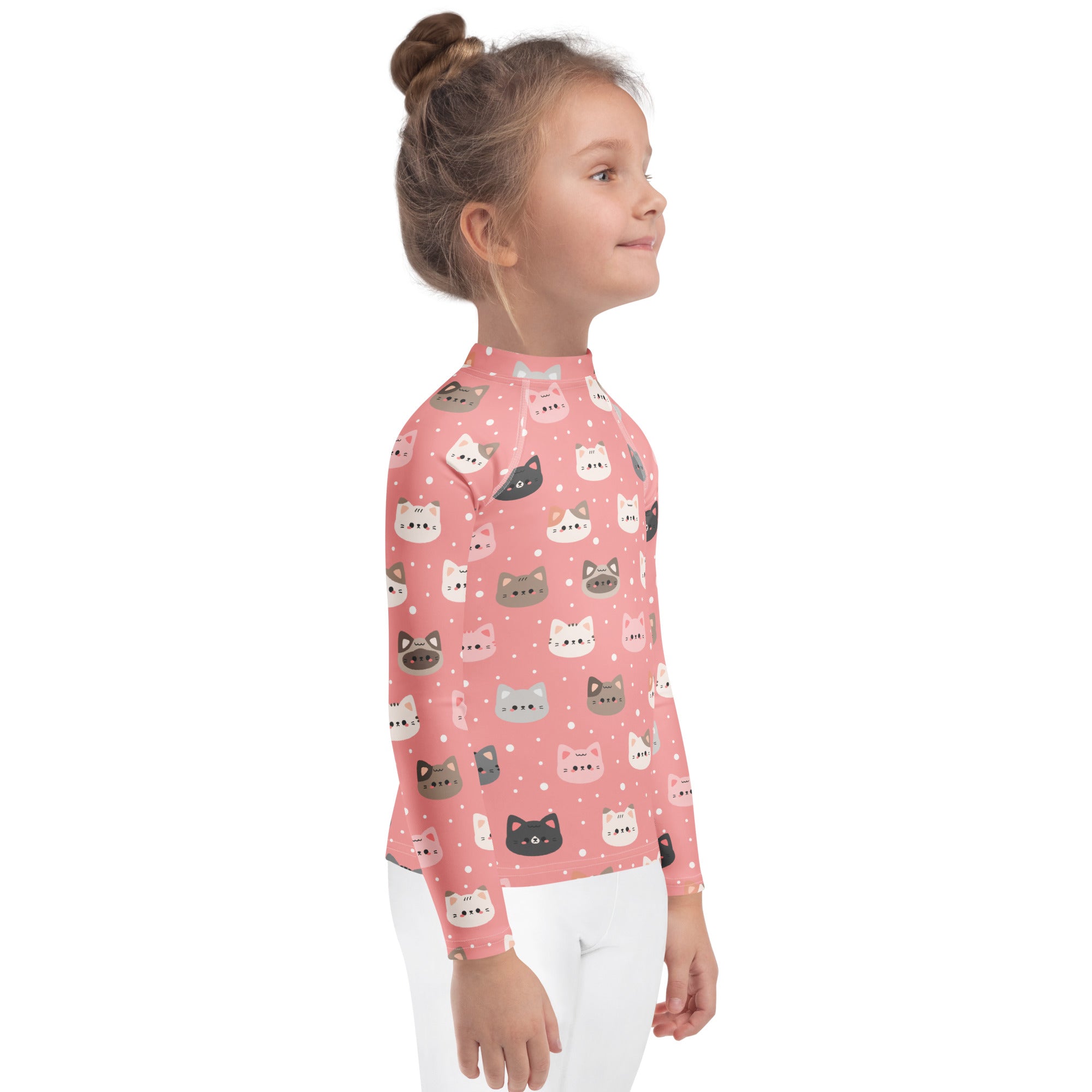 Girls Pink Cat Long Sleeve Rash Guard Swim Shirt – Buttery Soft, Sun Safe UPF 50+ Protection, Quick Dry & 4-Way Stretch Comfort