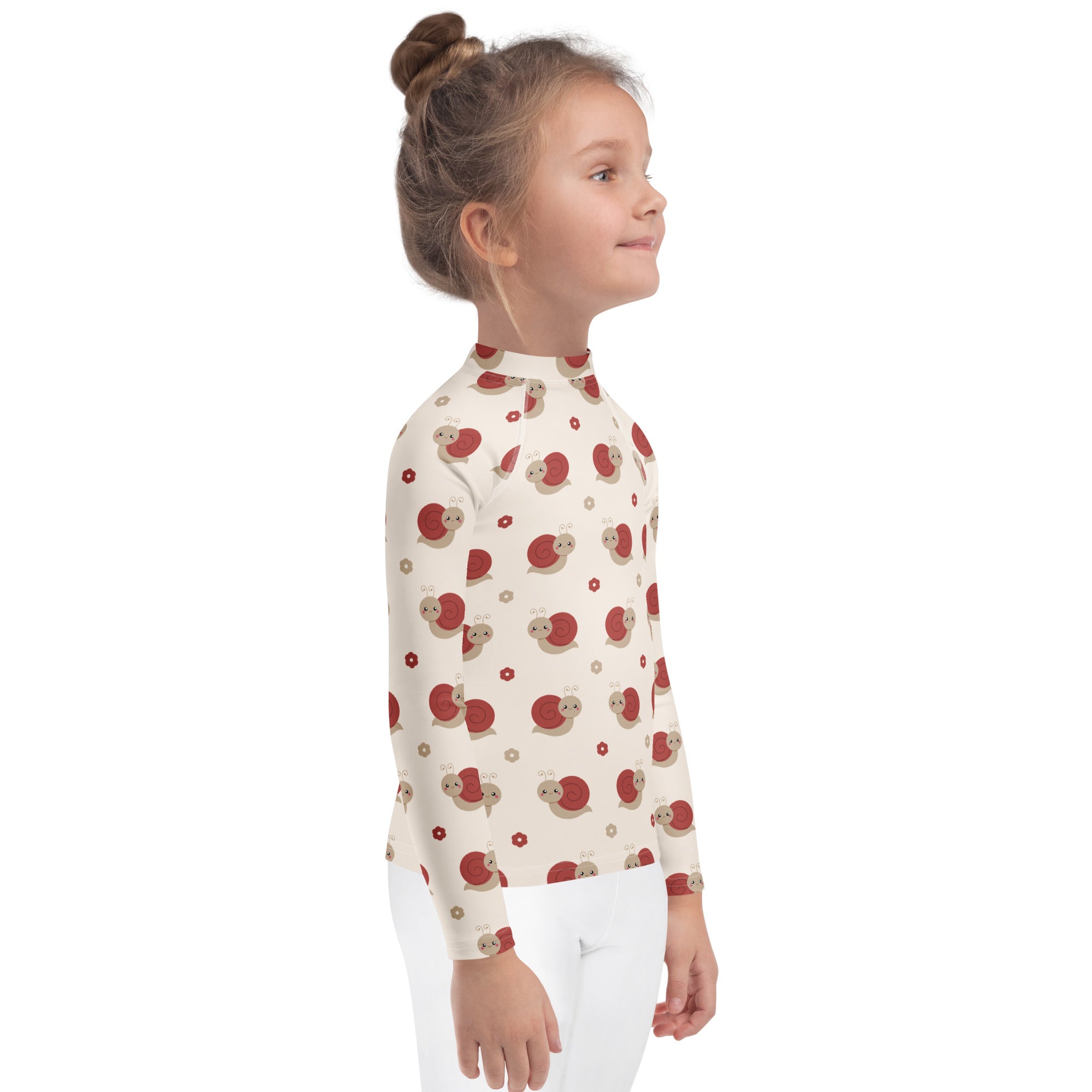 Kids Red Snail Long Sleeve Rash Guard Swim Shirt – Buttery Soft, Sun Safe UPF 50+ Protection, Quick Dry & 4-Way Stretch Comfort