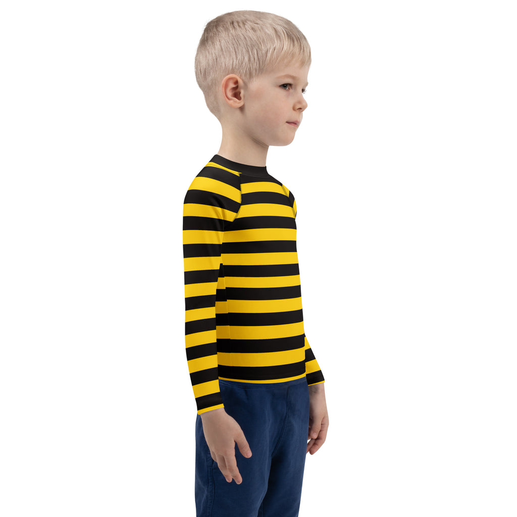 Kids Bee Stripe Long Sleeve Rash Guard Swim Shirt – Buttery Soft, Sun Safe UPF 50+ Protection, Quick Dry & 4-Way Stretch Comfort